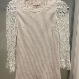 Rebecca Taylor cream sweater.  Eyelet sleeves. Medium